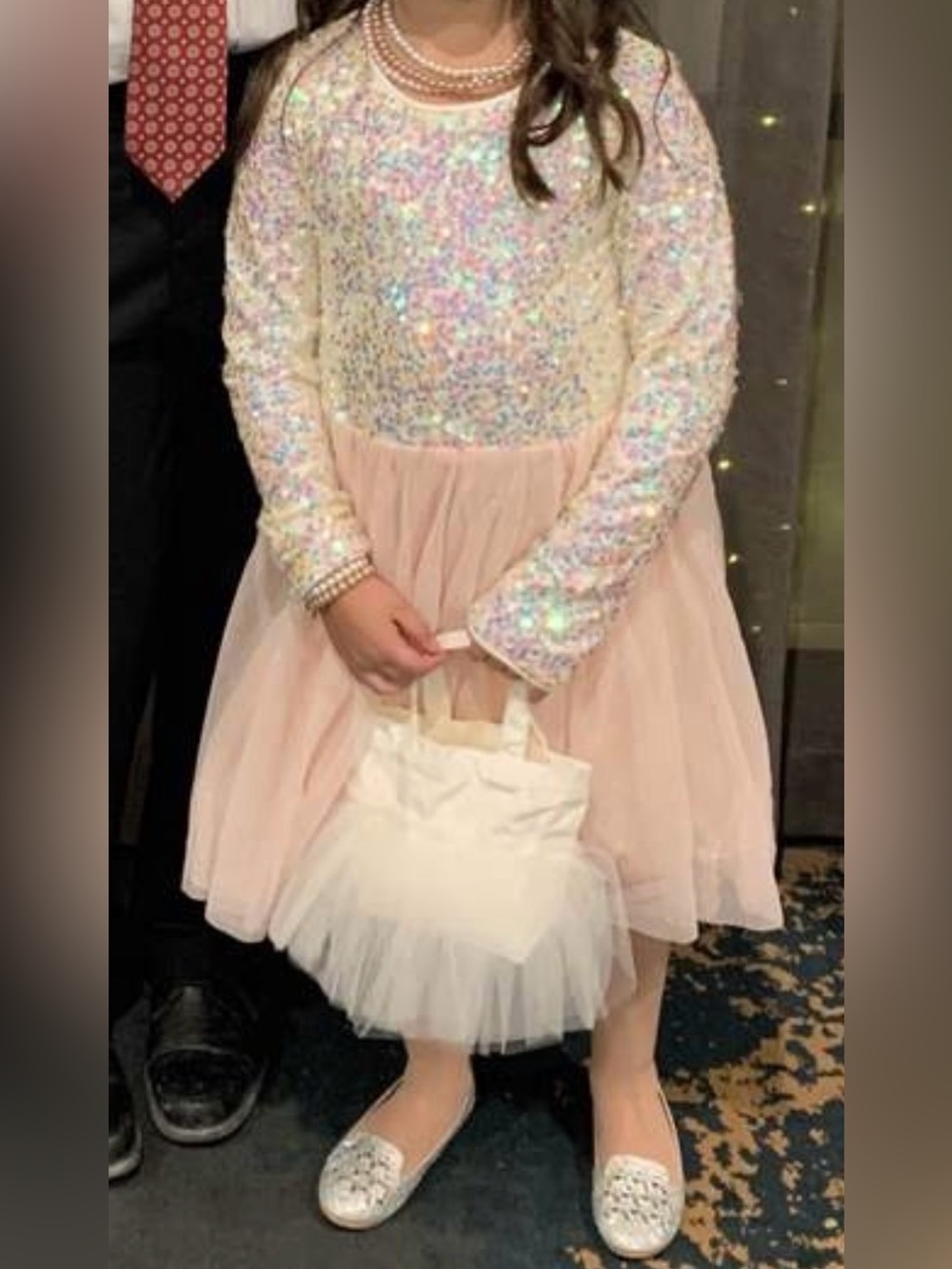 Cat & Jack Cream Sequin Party Dress with Iridescent Accents
